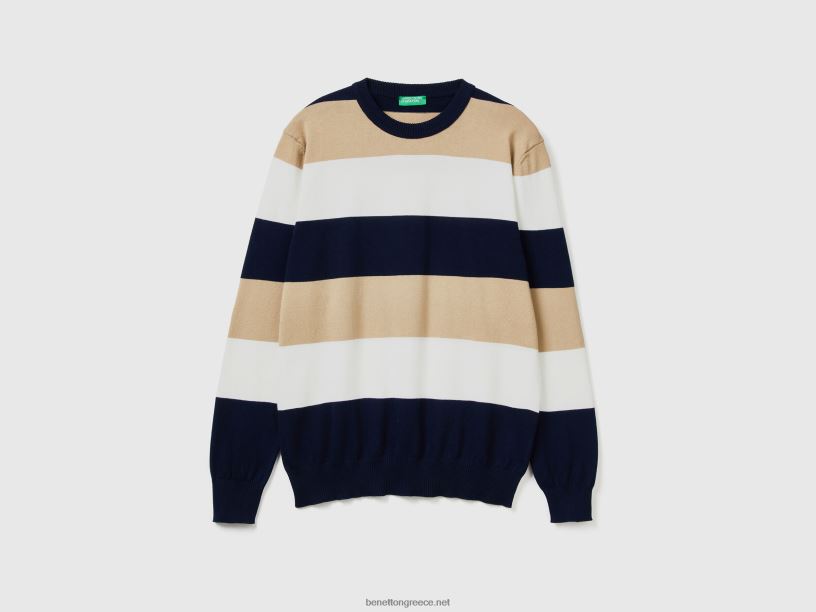 ριγέ πουλόβερ 100% βαμβακερό J8TLD4411 Benetton άνδρες σκούρο μπλε