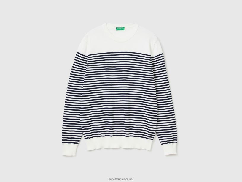 ριγέ πουλόβερ 100% βαμβακερό J8TLD6073 Benetton άνδρες άσπρο
