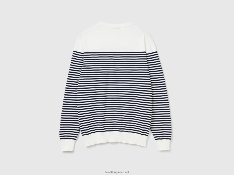 ριγέ πουλόβερ 100% βαμβακερό J8TLD6073 Benetton άνδρες άσπρο