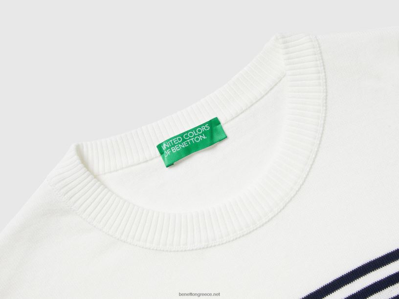 ριγέ πουλόβερ 100% βαμβακερό J8TLD6073 Benetton άνδρες άσπρο