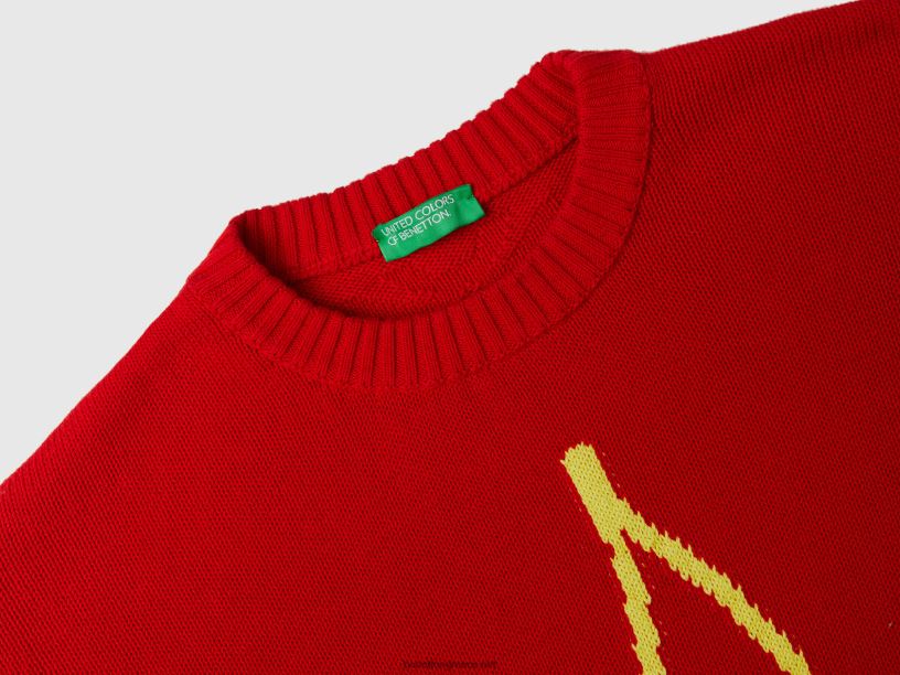 κόκκινο πουλόβερ με ένθετο κεράσι J8TLD1122 Benetton άνδρες το κόκκινο