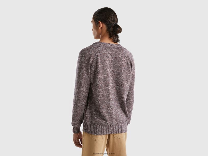 πουλόβερ με λαιμόκοψη σε βαμβακερό μείγμα J8TLD1137 Benetton άνδρες πράσινος