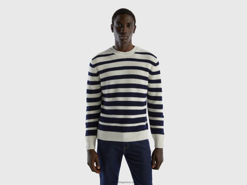 ριγέ πουλόβερ σε μείγμα μαλλί J8TLD4365 Benetton άνδρες μαύρος