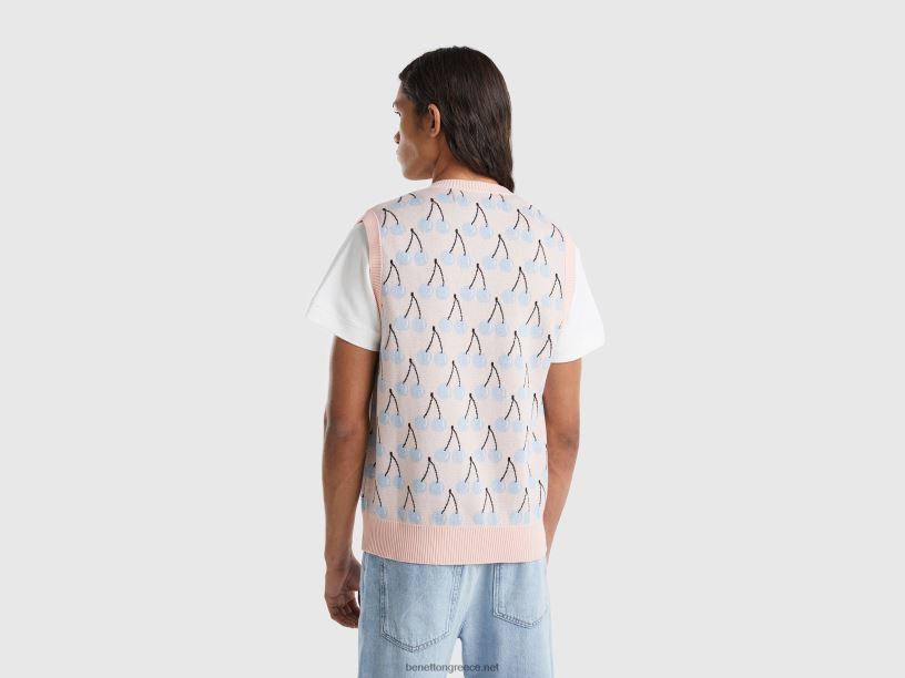 ροζ γιλέκο με μοτίβο κερασιού J8TLD4367 Benetton άνδρες ροζ