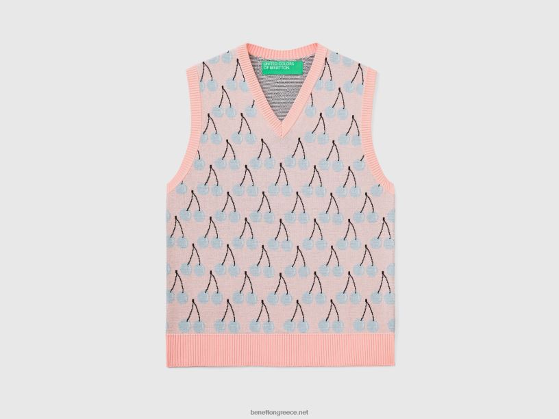 ροζ γιλέκο με μοτίβο κερασιού J8TLD4367 Benetton άνδρες ροζ