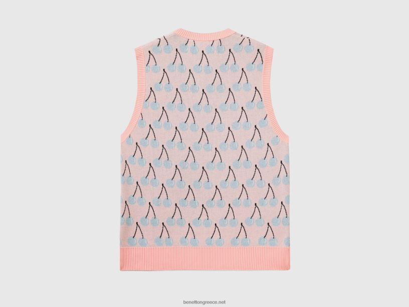 ροζ γιλέκο με μοτίβο κερασιού J8TLD4367 Benetton άνδρες ροζ