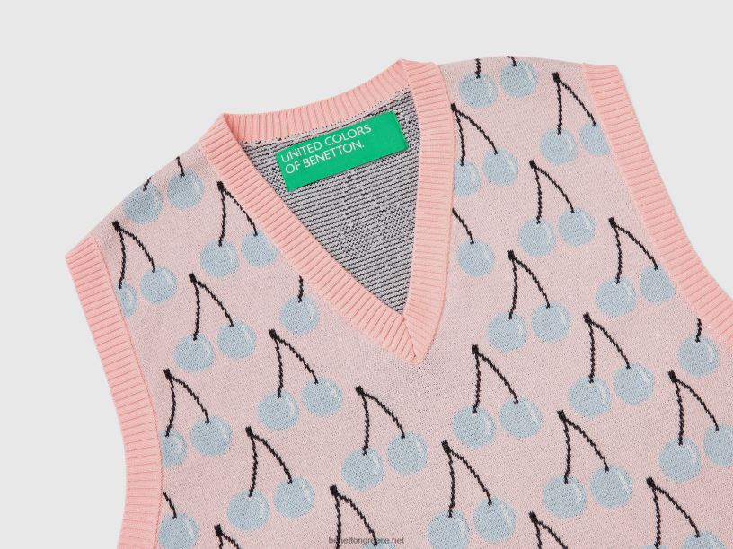 ροζ γιλέκο με μοτίβο κερασιού J8TLD4367 Benetton άνδρες ροζ