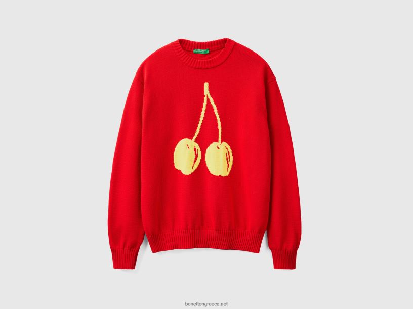 κόκκινο πουλόβερ με ένθετο κεράσι J8TLD4383 Benetton άνδρες το κόκκινο