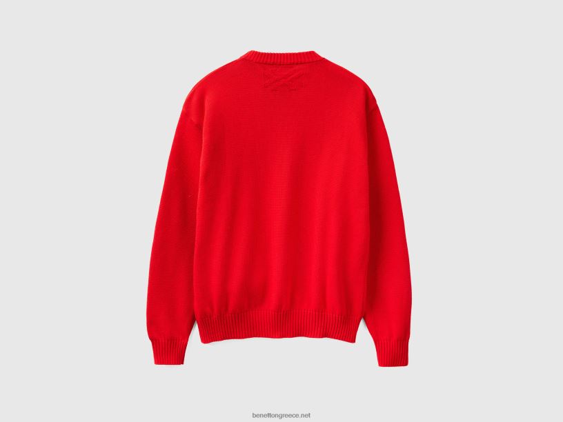 κόκκινο πουλόβερ με ένθετο κεράσι J8TLD4383 Benetton άνδρες το κόκκινο