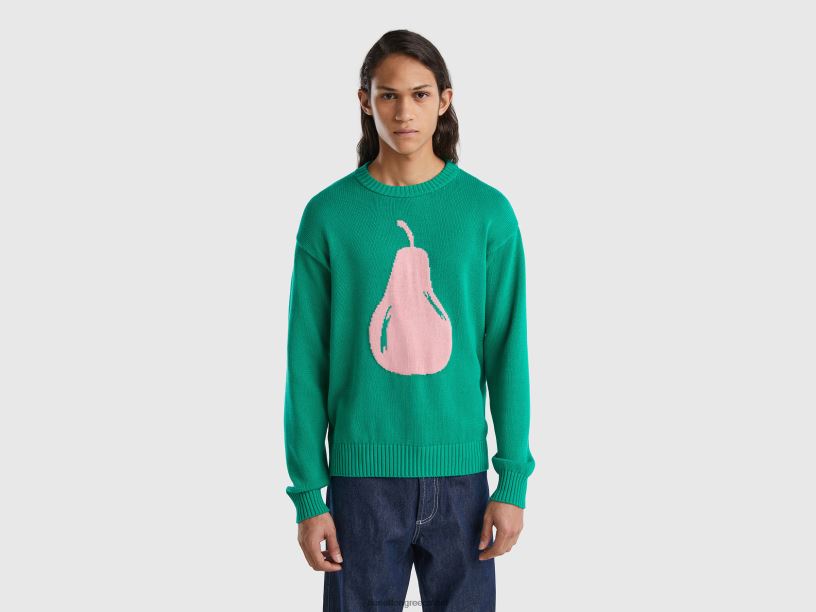 πράσινο πουλόβερ με ένθετο αχλάδι J8TLD4388 Benetton άνδρες πράσινος