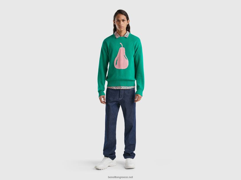 πράσινο πουλόβερ με ένθετο αχλάδι J8TLD4388 Benetton άνδρες πράσινος