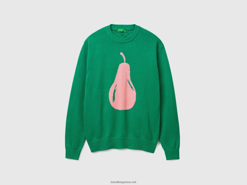πράσινο πουλόβερ με ένθετο αχλάδι J8TLD4388 Benetton άνδρες πράσινος