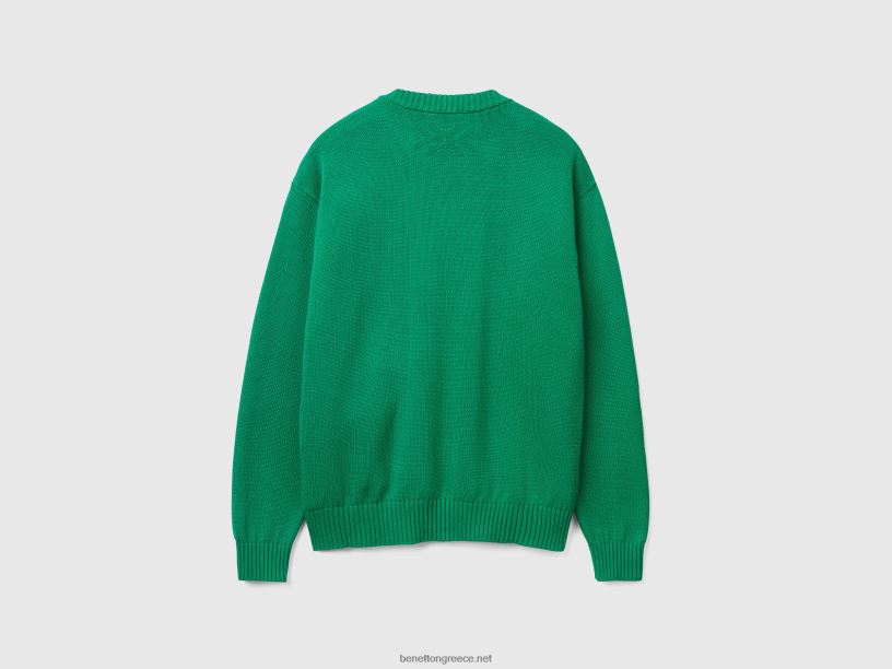 πράσινο πουλόβερ με ένθετο αχλάδι J8TLD4388 Benetton άνδρες πράσινος