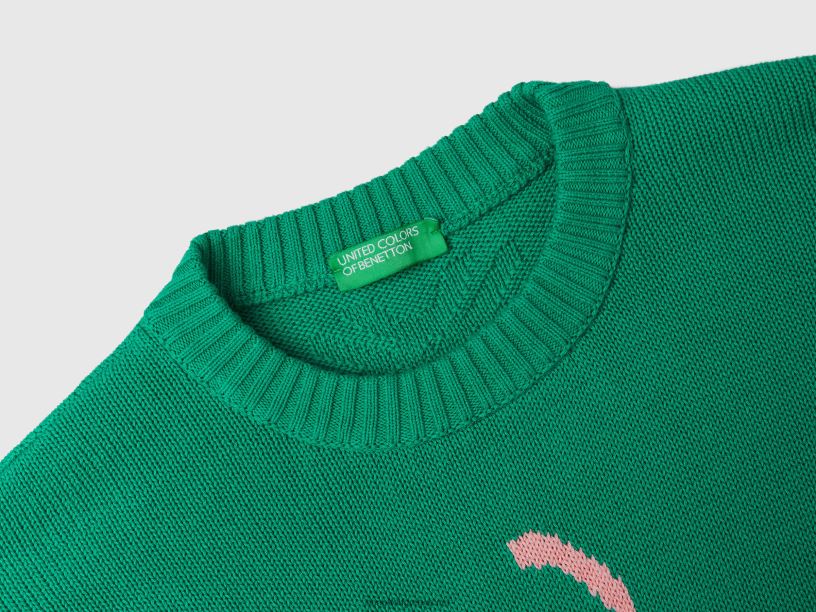 πράσινο πουλόβερ με ένθετο αχλάδι J8TLD4388 Benetton άνδρες πράσινος