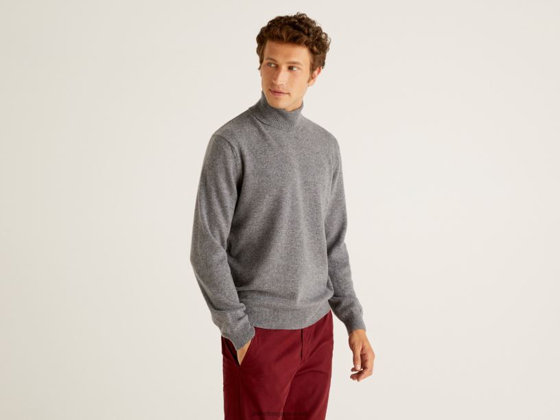 σκούρο γκρι ζιβάγκο από καθαρό μαλλί μερινό J8TLD6042 Benetton άνδρες γκρί