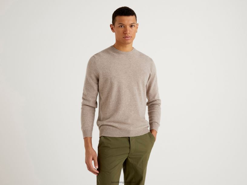 πουλόβερ dove γκρι crew λαιμόκοψη από καθαρό μαλλί μερινό J8TLD1172 Benetton άνδρες γκρι περιστεριού
