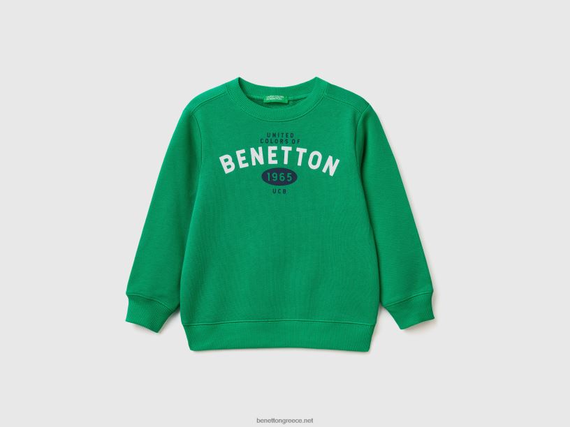 φούτερ από 100% οργανικό βαμβάκι J8TLD2262 Benetton παιδιά πράσινος