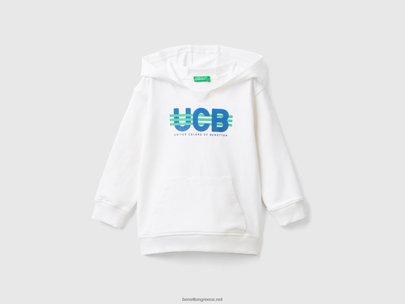 Φούτερ από ελαστικό βιολογικό βαμβάκι J8TLD2238 Benetton παιδιά άσπρο