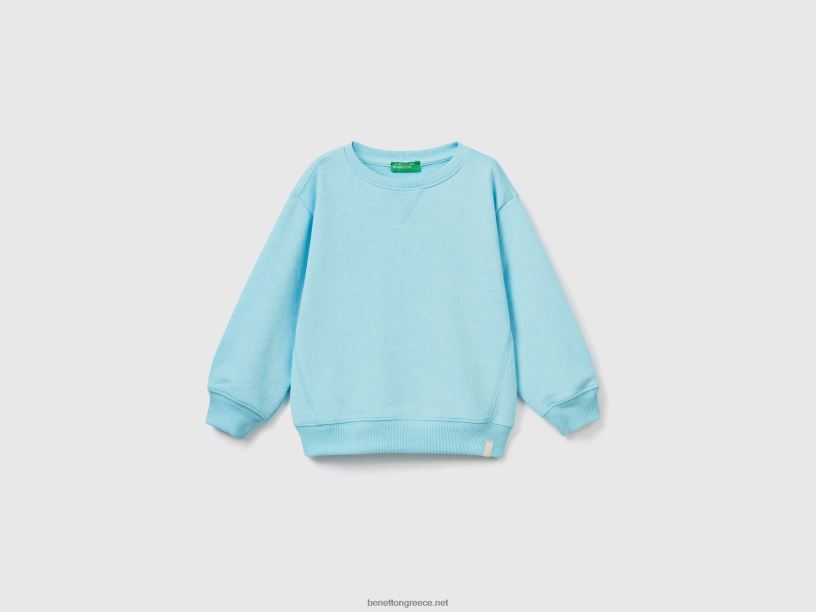 φούτερ με λαιμόκοψη από ανακυκλωμένο ύφασμα J8TLD2248 Benetton παιδιά νέον μπλε του ουρανού