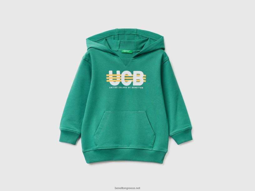 Φούτερ από ελαστικό βιολογικό βαμβάκι J8TLD5097 Benetton παιδιά σκούρο πράσινο