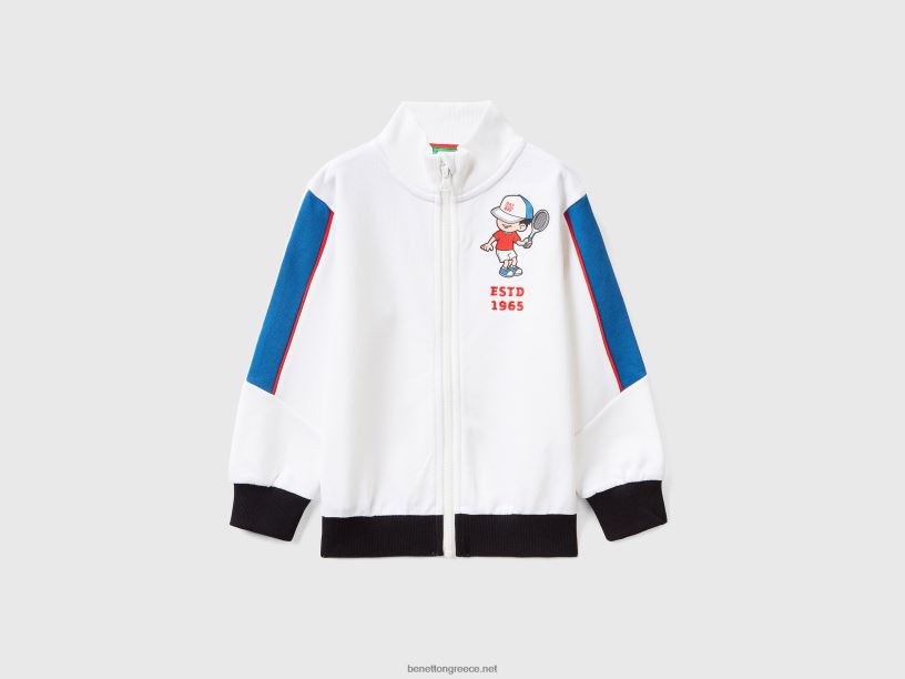φούτερ από τεχνικό ύφασμα με φερμουάρ J8TLD5117 Benetton παιδιά άσπρο