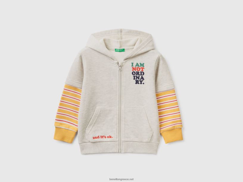 κουκούλα με διπλά μανίκια J8TLD5129 Benetton παιδιά ανοιχτό γκρι