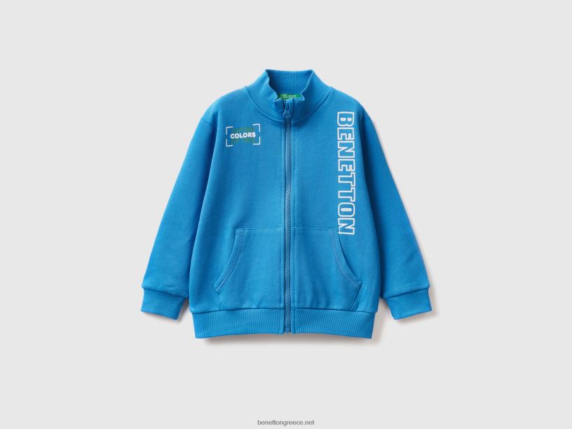 Φούτερ από οργανικό βαμβάκι με φερμουάρ J8TLD5132 Benetton παιδιά γαλάζιο