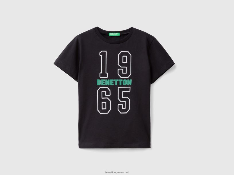 μπλουζάκι με στάμπα από 100% οργανικό βαμβάκι J8TLD2192 Benetton παιδιά μαύρος