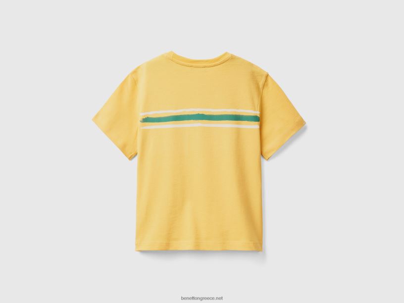 μπλουζάκι με στάμπα μπροστά και πίσω J8TLD2144 Benetton παιδιά κίτρινος