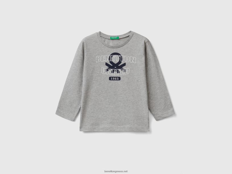 μακρυμάνικο μπλουζάκι από οργανικό βαμβάκι J8TLD2165 Benetton παιδιά ανοιχτό γκρι