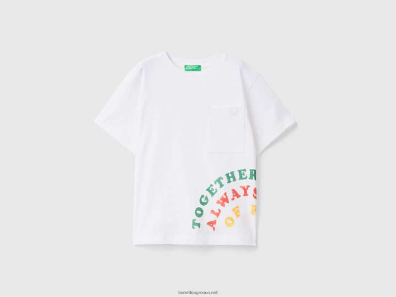 μπλουζάκι με στάμπα μπροστά και πίσω J8TLD2216 Benetton παιδιά άσπρο