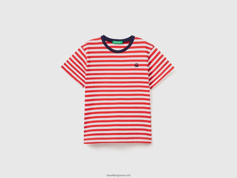 ριγέ βαμβακερό μπλουζάκι J8TLD2221 Benetton παιδιά το κόκκινο