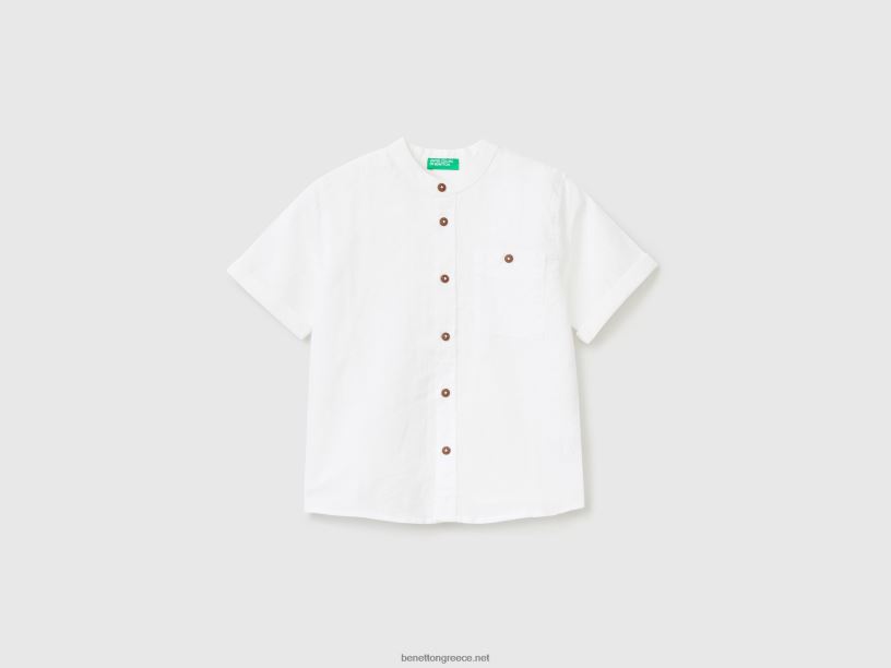 Πουκάμισο με γιακά μανταρίνι σε λινό μείγμα J8TLD2229 Benetton παιδιά άσπρο