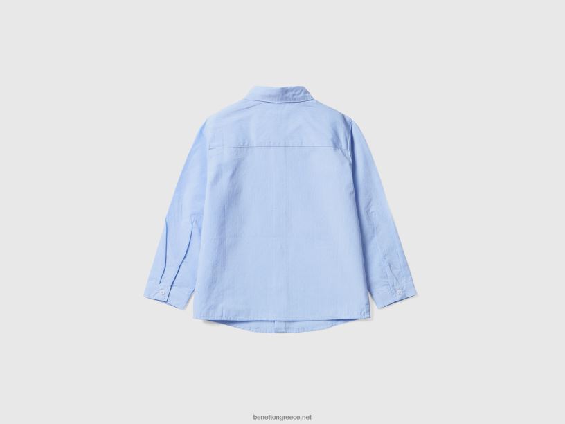 κλασικό πουκάμισο από καθαρό βαμβάκι J8TLD2237 Benetton παιδιά μπλε του ουρανού