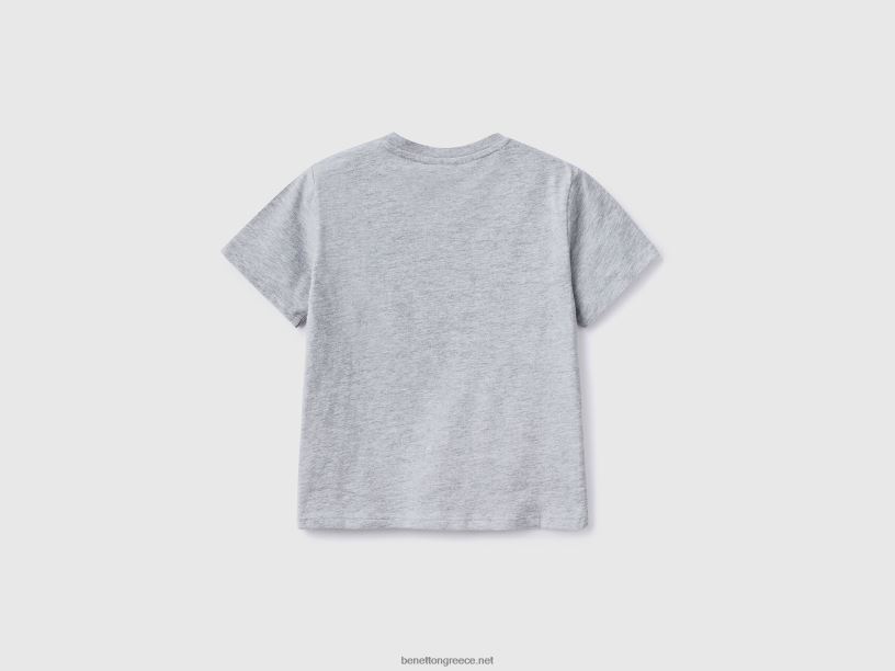 κοντομάνικο διαστημικό μπλουζάκι μαρμελάδας J8TLD5074 Benetton παιδιά ανοιχτό γκρι