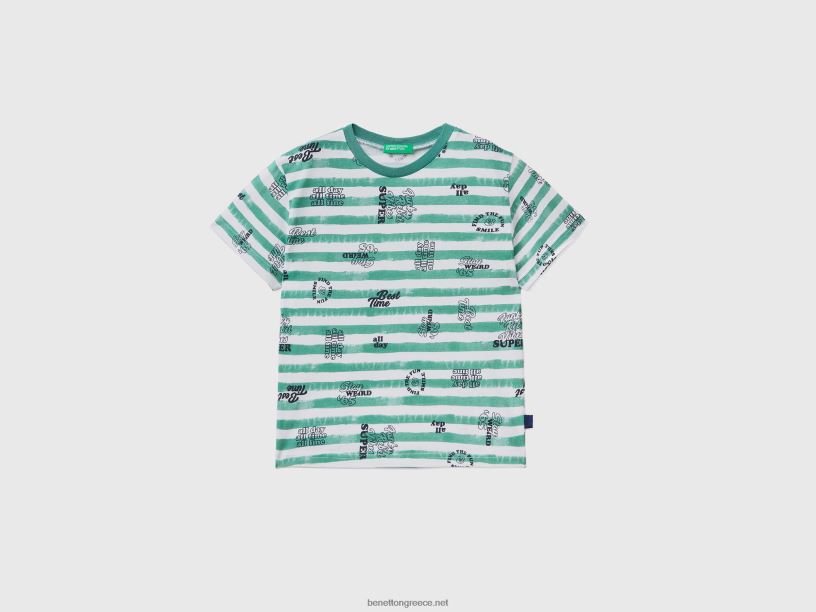 T-shirt με μοτίβο 100% βαμβάκι J8TLD2131 Benetton παιδιά πράσινος