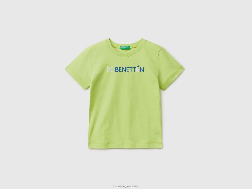 T-shirt από 100% οργανικό βαμβάκι με λογότυπο J8TLD2161 Benetton παιδιά πράσινο νέον