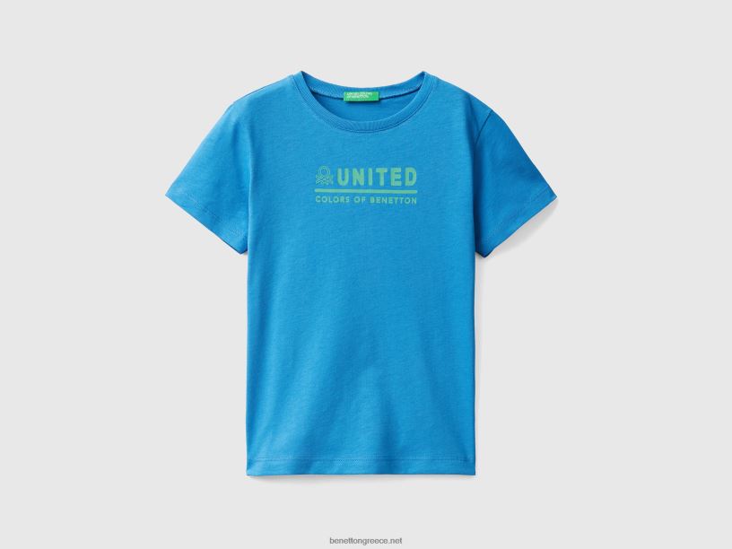 T-shirt από 100% βαμβάκι με λογότυπο J8TLD2194 Benetton παιδιά γαλάζιο