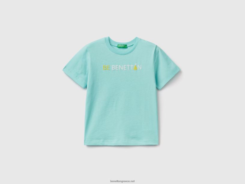 T-shirt από 100% οργανικό βαμβάκι με λογότυπο J8TLD5034 Benetton παιδιά γαλάζιο