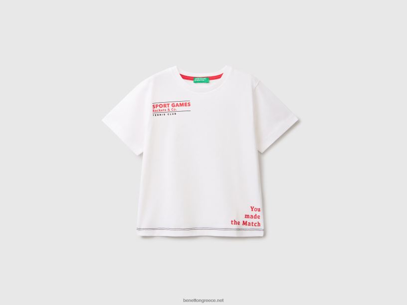 T-shirt με λαιμόκοψη με στάμπα J8TLD5038 Benetton παιδιά άσπρο