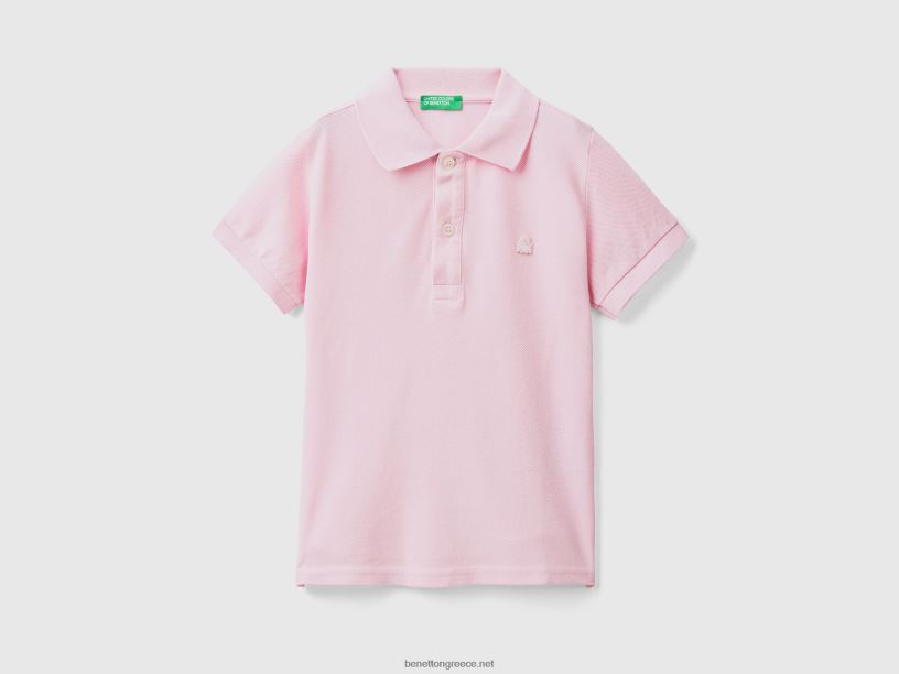 κοντομάνικο πόλο από οργανικό βαμβάκι J8TLD2299 Benetton παιδιά ροζ