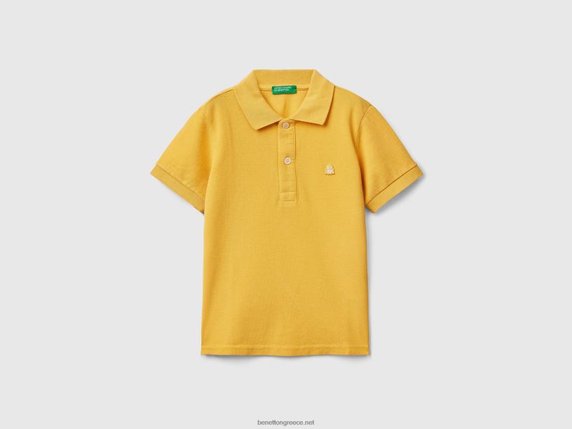 κοντομάνικο πόλο από οργανικό βαμβάκι J8TLD5135 Benetton παιδιά κίτρινος