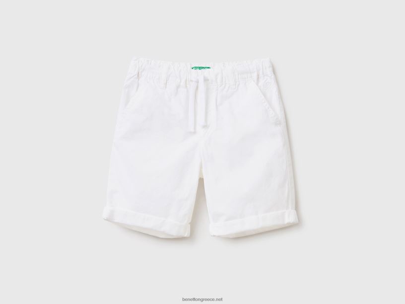 Σορτς 100% βαμβακερό με κορδόνι περίσφιξης J8TLD2348 Benetton παιδιά άσπρο