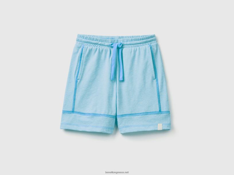 σορτς από ανακυκλωμένο ύφασμα J8TLD2353 Benetton παιδιά νέον μπλε του ουρανού