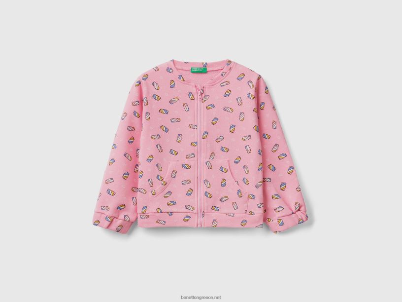 φούτερ με σχέδια με φερμουάρ J8TLD2902 Benetton παιδιά ροζ