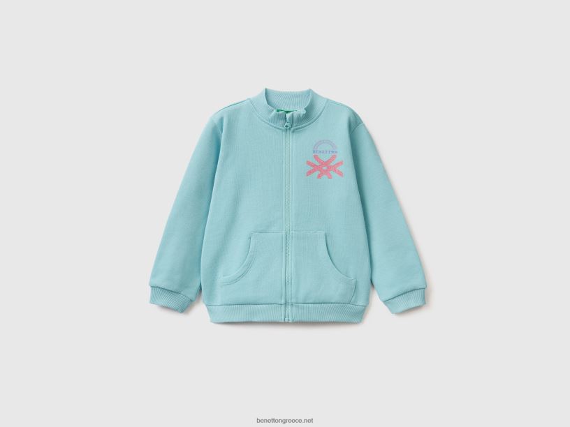 Φούτερ με φερμουάρ από οργανικό βαμβάκι J8TLD2920 Benetton παιδιά aqua