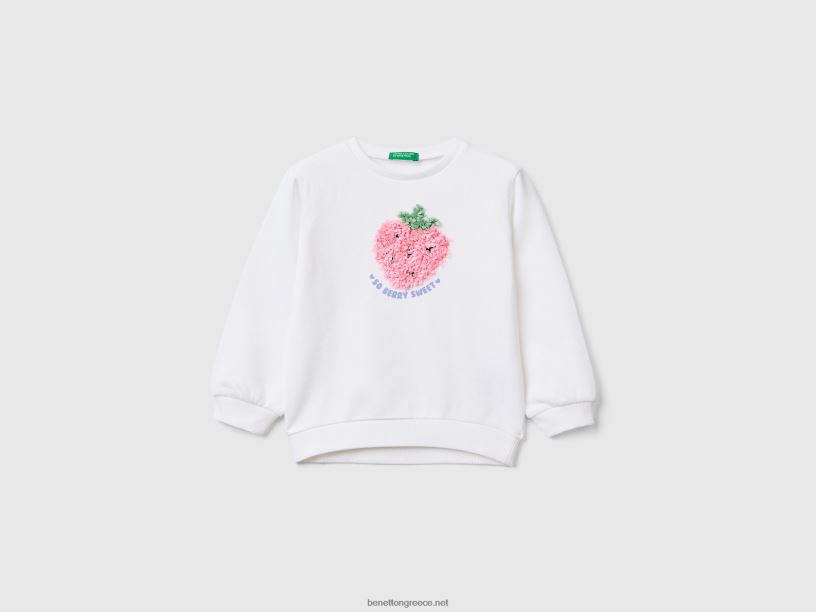 φούτερ με απλικέ εμφάνιση με πέταλο J8TLD5618 Benetton παιδιά άσπρο