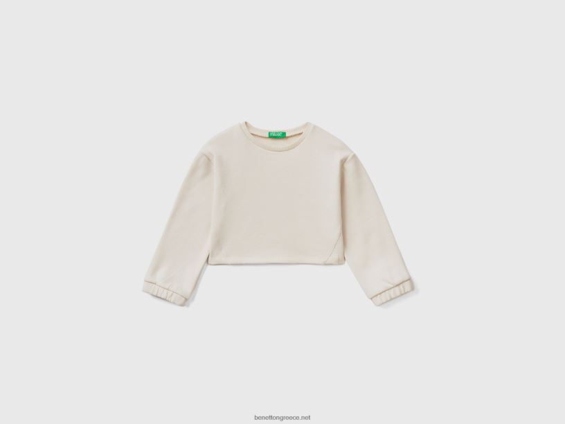 cropped φούτερ από ανακυκλωμένο ύφασμα J8TLD2913 Benetton παιδιά κρεμώδες λευκό
