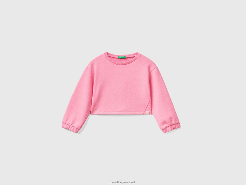 cropped φούτερ από ανακυκλωμένο ύφασμα J8TLD5634 Benetton παιδιά νέον ροζ