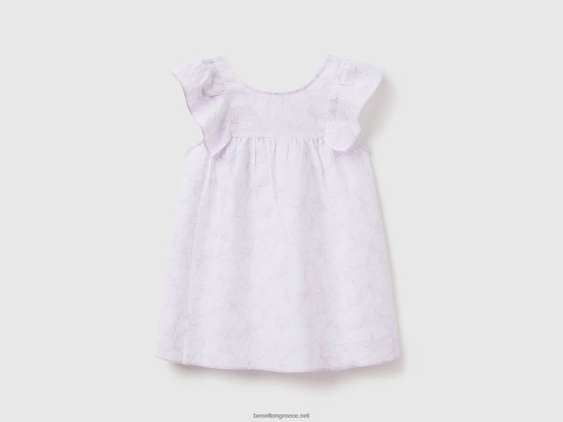 φόρεμα με μοτίβο σε λινό μείγμα J8TLD5657 Benetton παιδιά άσπρο